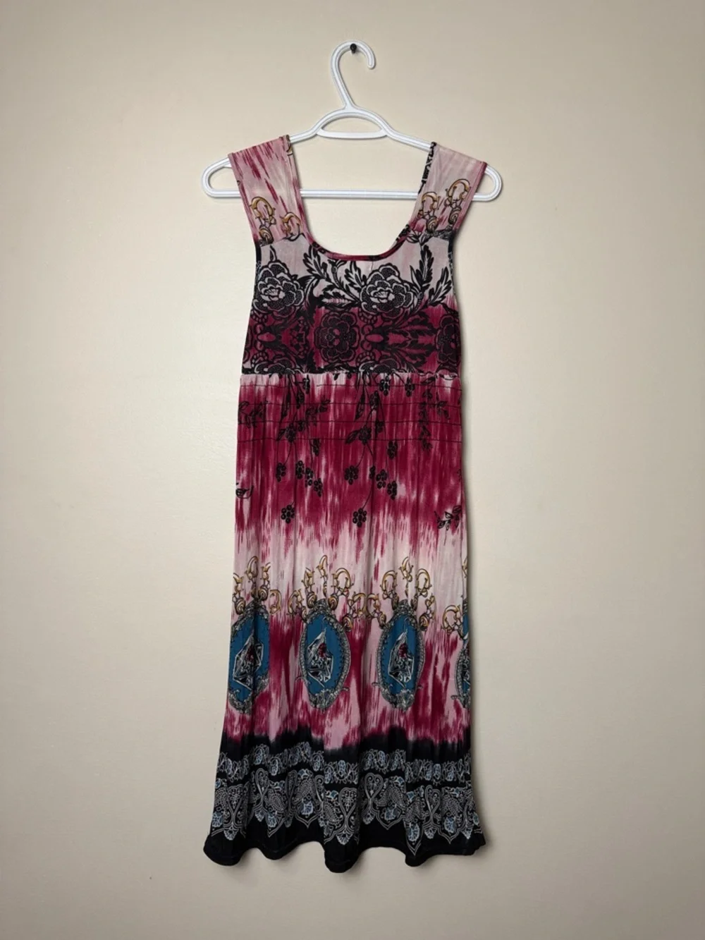 Papillon Blanc Pink & Teal Boho Midi Dress - Picture 5 of 7